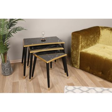 Set 3 măsuțe de cafea Tensio, Negru - Auriu, 43x34x37 cm - Negru - Auriu