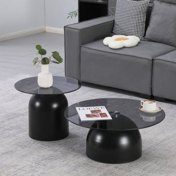 Set masute de cafea, 2 buc, Barel, Pako, Negru 70x70x43 cm