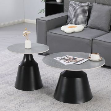 Set masute de cafea, 2 buc, Sculpt, Pako, Negru 70x70x39 cm