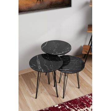 Set 3 masute Siyah Mermer, Plass Design, 38x55 cm, MDF, gri/negru ieftina