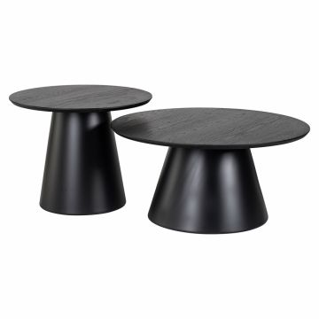 Set 2 masute de cafea Rotunda din MDF si Metal Negru/Negru D60/80xH39/47cm Jazz Richmond Interiors