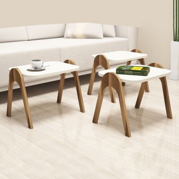 Set 3 masute pentru living Paris, Hommy Craft, 48.6x35.5x42 cm, crem/maro ieftina