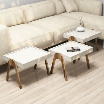 Set 3 masute pentru living Roma, Hommy Craft,  53.6x40x41 cm, crem/maro ieftina