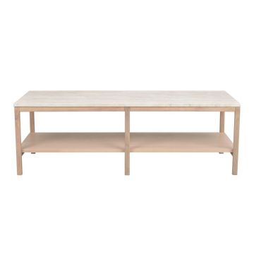 Măsuță de cafea albă/în culoare naturală cu blat din piatră 140x60 cm Orwel - Rowico