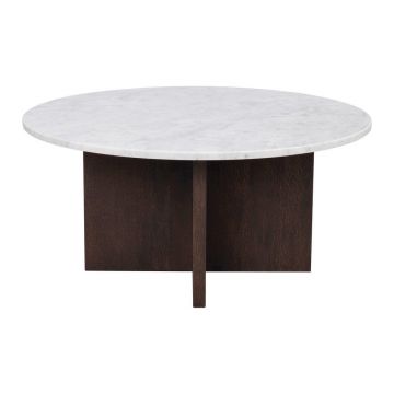 Măsuță de cafea albă/maro rotundă din marmură 90x90 cm Brooksville - Rowico