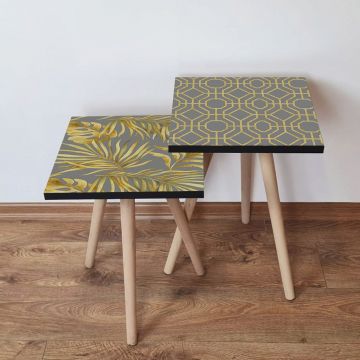 Set masute 2 piese, Leona, 2SHP475, Gri / Auriu ieftina