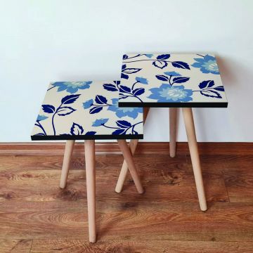 Set masute 2 piese, Leona, 2SHP62, Bleumarin / Albastru / Bej ieftina