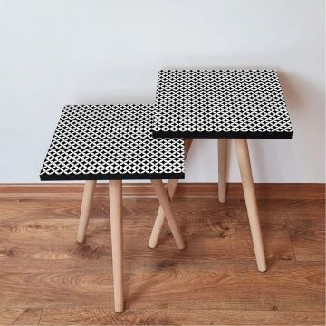 Set masute 2 piese, Leona, 2SHP8, Alb/Negru ieftina